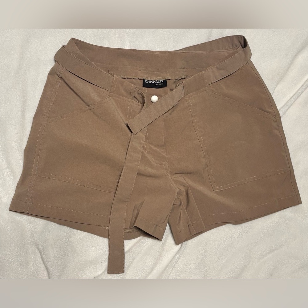 Roommates Brown Shorts with Self-Tie Belt